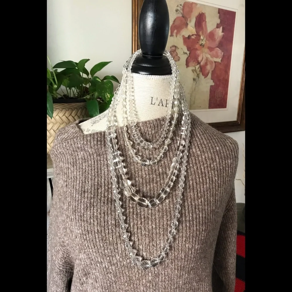 Suite of Four Antique Vintage Rock Crystal Varied Layering Necklaces